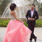 Spakling Crystals Pink Sweetheart Tulle Floor Length Prom Dress    cg17725