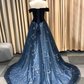 Navy Blue New Style Long Off Shoulder Prom Dress, A-Line Formal Dress, Evening Dress   cg17769
