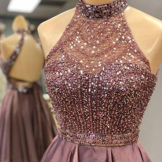 Halter Beaded Open Back Short Homecoming Dress 2019 Custom Made cg178