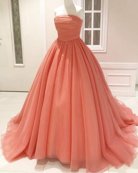 Pleated Tulle Bow Back Ball Gown Dresses Strapless prom dresses    cg17806