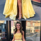 2 Pieces High Low Yellow Lace Prom Dresses, 2 Pieces Yellow Lace Formal Graduation Evening Dresses cg1786