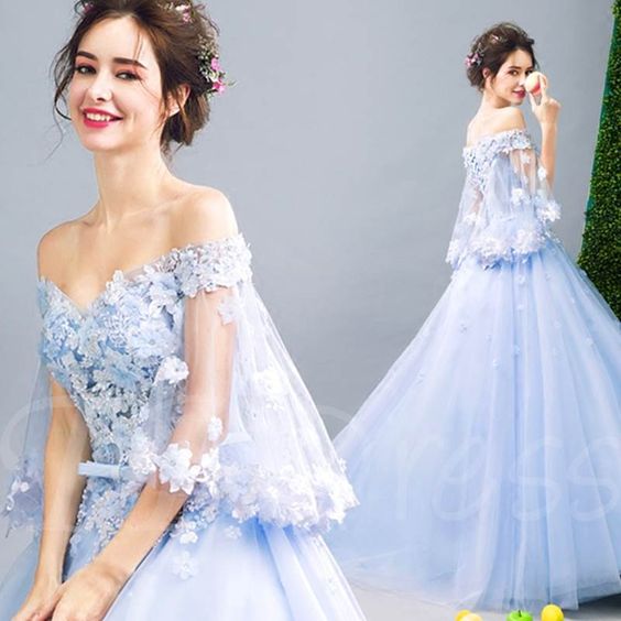 Girls Prom Dresses Off-the-Shoulder Beading Bowknot Off-the-Shoulder Flowers Sashes Quinceanera Dress   cg17877