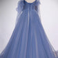 BLUE TULLE LONG PROM DRESS A LINE EVENING DRESS    cg17902