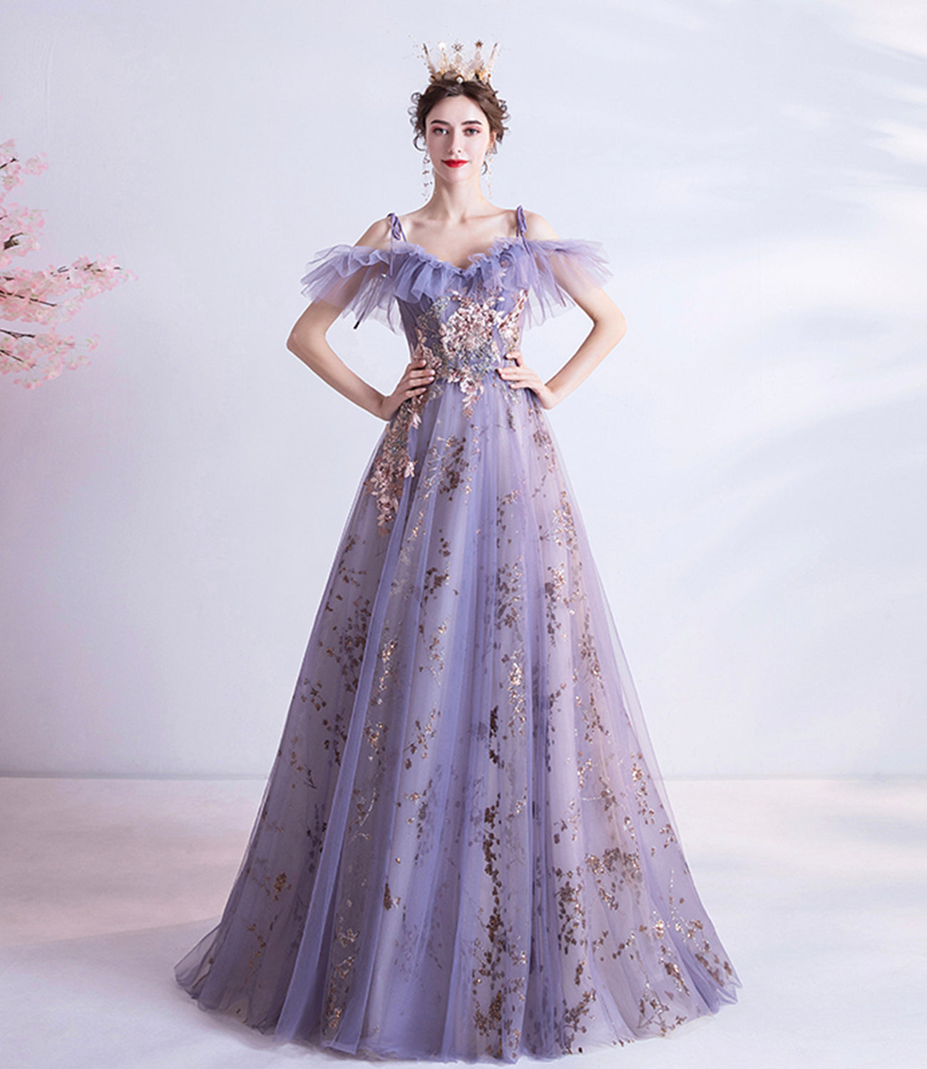 PURPLE LACE LONG A LINE PROM DRESS EVENING DRESS   cg17905