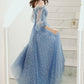 BLUE TULLE LONG A LINE PROM DRESS BLUE EVENING DRESS    cg17908