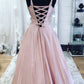 Pink v neck satin long prom dress A line evening dress    cg17964