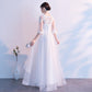 White Tulle With Lace Short Sleeves Layers Tulle Prom Dress, White Simple Wedding Party Dress   cg17967