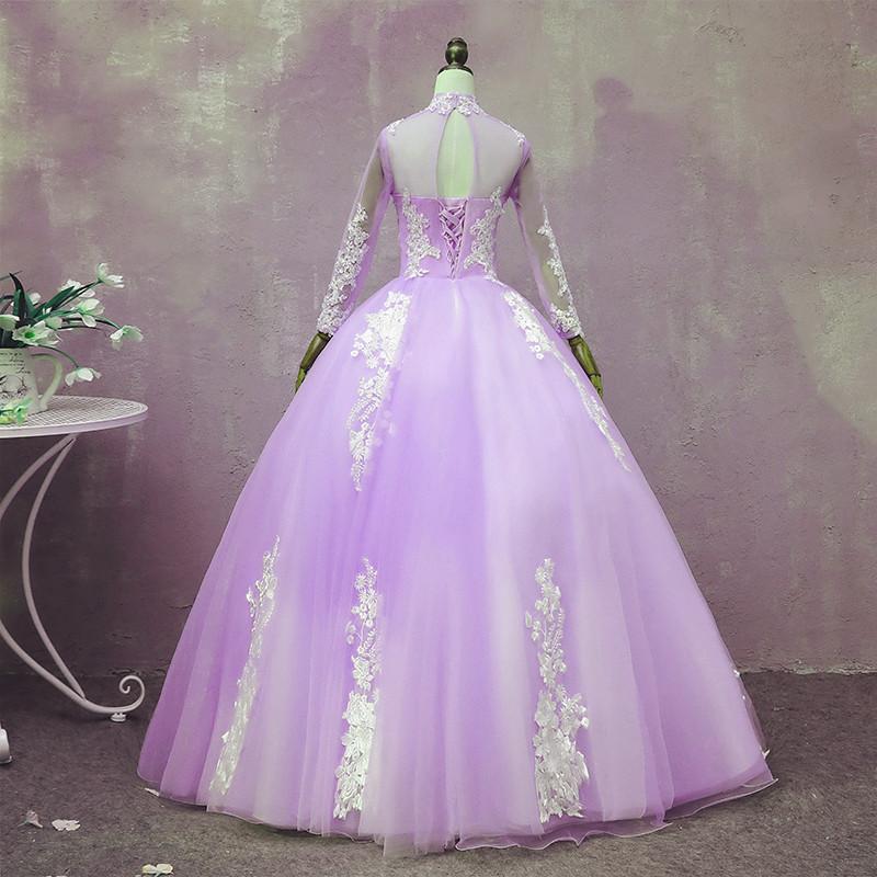 Light Purple Tulle Long Sleeves Applique Sweet 16 Gown, Beautiful Evening prom Dress Formal Dress   cg17969