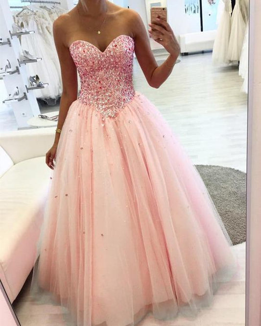 Elegant Tulle Prom Dress Featuring Sweetheart Neckline With Crystal Beaded Top     cg17987