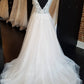 White tulle sequins long prom dress A line evening dress   cg18052