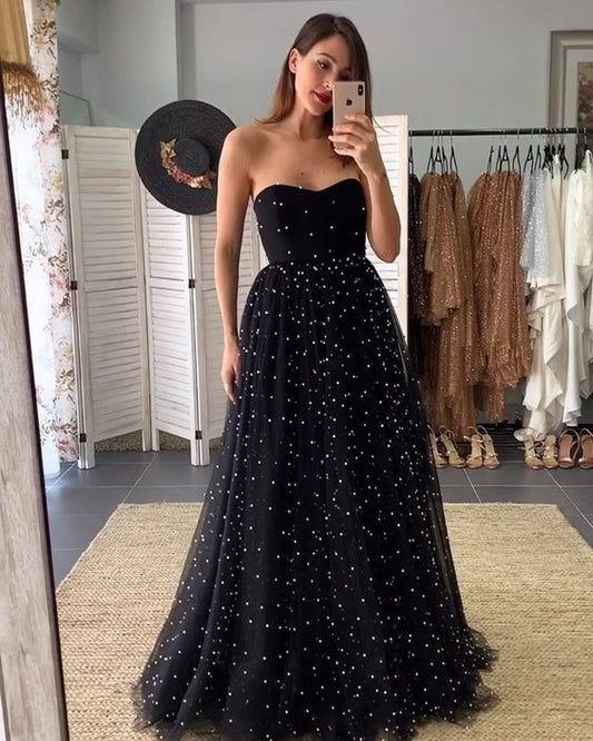 Black unique long Evening prom Dress   cg18099
