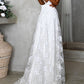 White V-neck Split Front Lace Cami Maxi prom Dress   cg18136