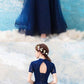 Elegant Navy Blue A Line Tulle Formal prom Party Dress With Short Sleeves cg1814