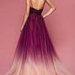Ombre Prom Dress, V neck Backless Organza Colored Prom Dresses   cg18218