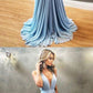 Simple blue chiffon v neck long prom dress, blue evening dress   cg1825