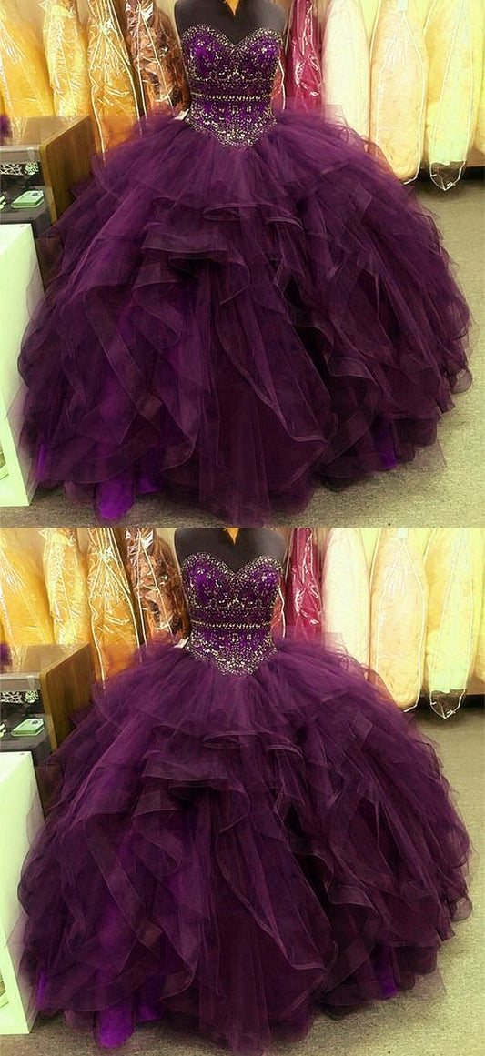 Grape Quinceanera Dresses Sweetheart Beaded Corset Ruffles Ball Gown For Sweet 16 Prom Dress   cg18252