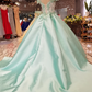 light green a-line cheap evening dress short sleeve lace up back satin dress prom gowns, graduation party dresses   cg18273