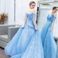 BLUE TULLE SEQUINS LONG PROM DRESS A LINE EVENING DRESS    cg18336