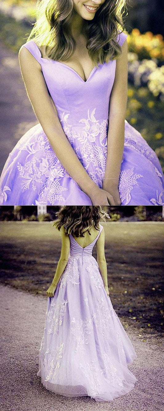 Elegant Lilac Princess Ball Gown Prom Dresses Off The Shoulder   cg18378