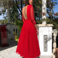 Red a line tea length backless prom dress   cg18388