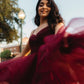 BURGUNDY SWEETHEART NECK HIGH LOW TULLE LONG PROM DRESS   cg18458