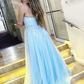 Blue tulle lace long prom dress blue evening dress   cg18486