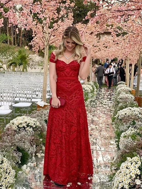 Off the shoulder floor length prom dress with lace   cg18531