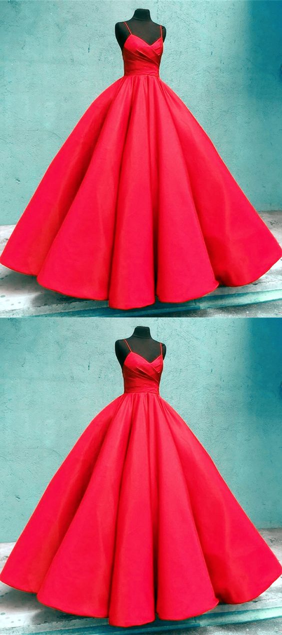 Red Wedding Gowns Spaghetti Straps V Neck Ball Gown For Women Prom Dresses   cg18553