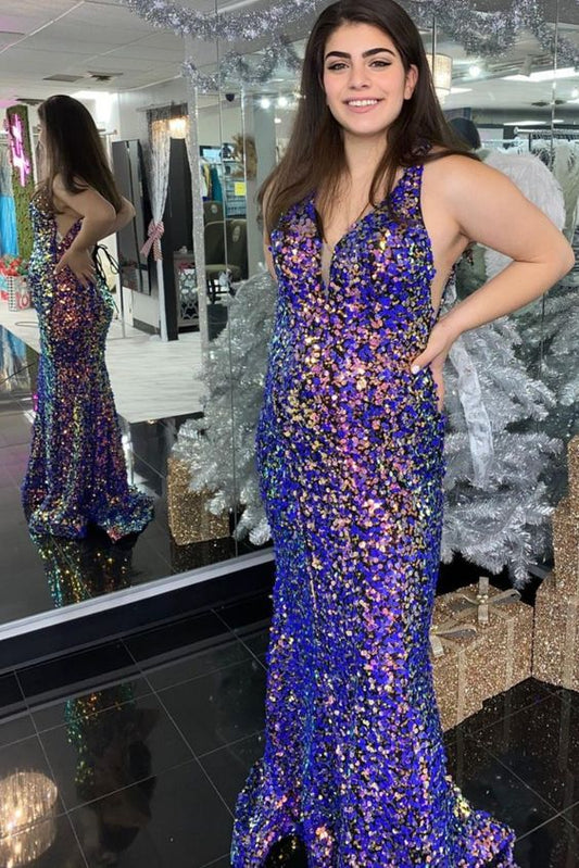 mermaid purple sequined long formal dress prom dress 2021   cg18575