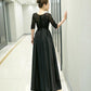 Black Satin Tulle Top Short Sleeves Bridesmaid Dress, Black Long Prom Dress Party Dress   cg18602