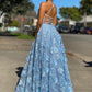Light Blue Spaghetti Straps Lace A-line Prom Dress   cg18621