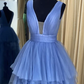 Blue tulle long prom dress A line evening dress   cg18701