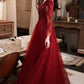 BURGUNDY LACE LONG PROM DRESS EVENING DRESS   cg18726