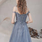 Princess A-Line Straps Beaded Dusty Blue Long Prom Dress    cg18732