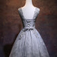 Light Grey Short V-Neckline Lace Applique Party Dress, Grey Homecoming Dress 2021   cg18782