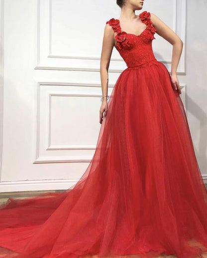 Red Tulle dress fabric Handmade corset with TMD embroidered flowers prom dress   cg18790