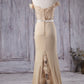 Off the Shoulder Mermaid Champagne Lace Long Prom Dress   cg18821