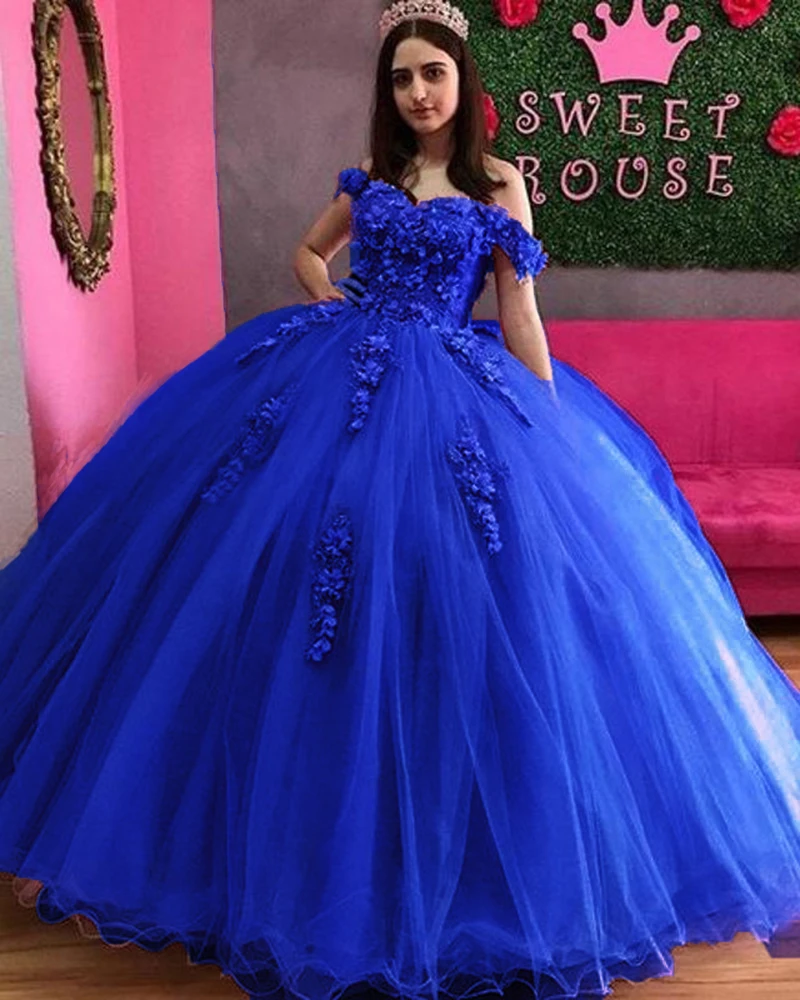 Quinceanera Dresses 3D Applique Puffy Skirt Lace-Up Back Sweet 16 Party Dress Long Prom Gowns   cg18880