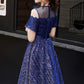 BLUE LACE SHORT PROM DRESS A LINE EVENING DRESS     cg18885