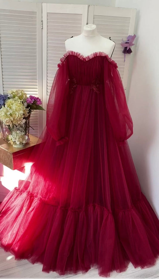 Off the shoulder dress for wedding guest fluffy tulle dress for women  Prom Dress    cg18904