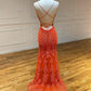 Elegant Straps Lace Appliques Orange Prom Dress    cg18910