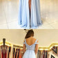 A-Line Cold Shoulder Light Blue Chiffon Prom dress cg1897