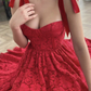 Red lace short prom dress red A line evening dress    cg18971