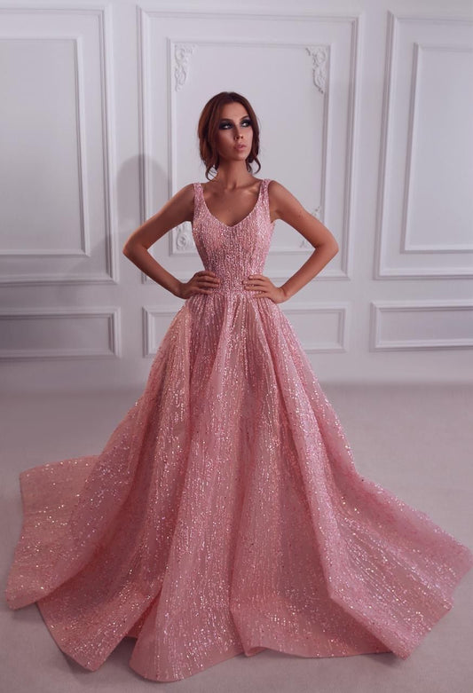 Pink prom dress A line evening dress    cg18979