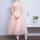 Pink Lace Sweetheart Off Shoulder Tea Length Formal Dress prom dress    cg19002