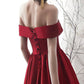 BURGUNDY SATIN SHORT PROM DRESS A LINE EVENING DRESS   cg19032