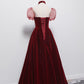 CUTE VELVET LONG PROM DRESS BURGUNDY A LINE EVENING DRESS    cg19033