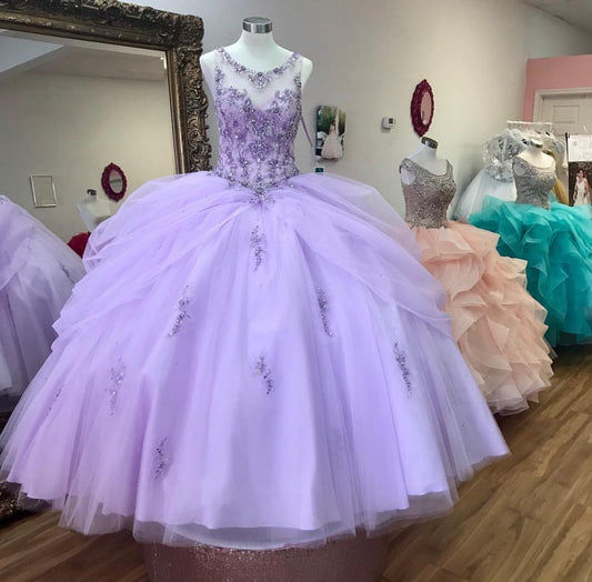 Long a line lilac quincerean dress Prom Dress    cg19045