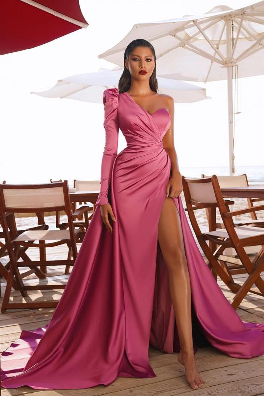 Gorgeous One Shoulder Long Sleeve Prom Dress With Split    cg19057