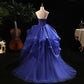 High Low Blue Prom Dresses Ruffles Tiered Crystal Beaded Top Formal Women Party Dress Long Gown Plus Size    cg16072